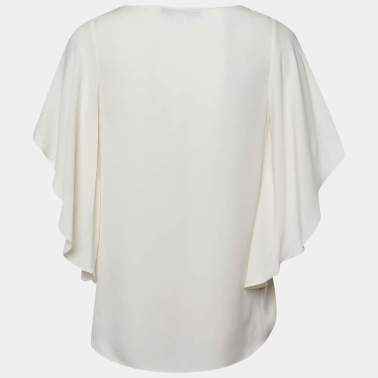 Pre Owned Diane Von Furstenberg Beige Silk Sheer Stella Top XS/S