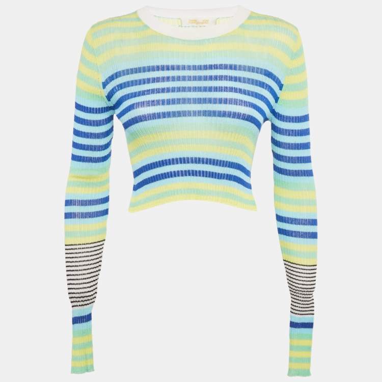 Pre Owned Diane Von Furstenberg Multicolor Striped Knit Long Sleeve Top S