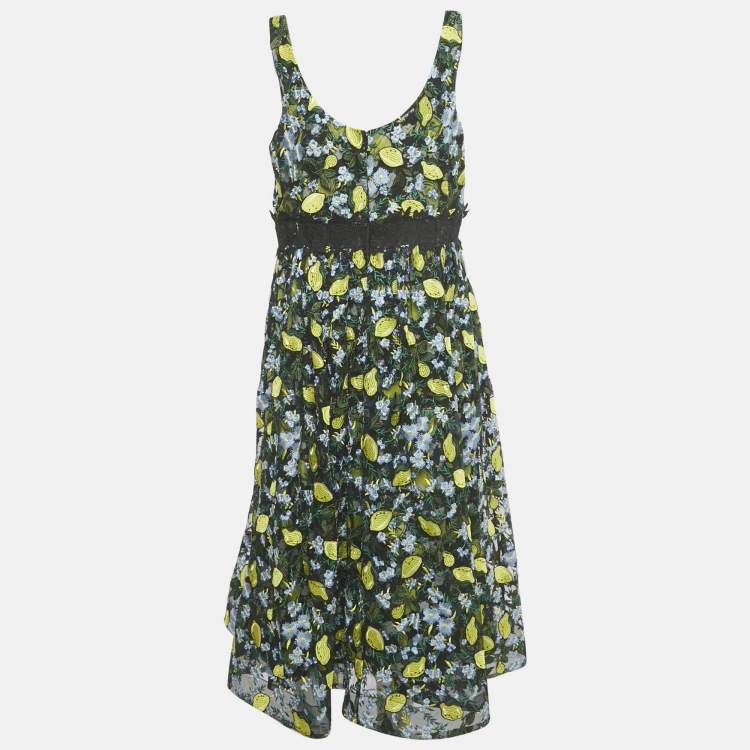 Pre Owned Diane Von Furstenberg Black Embroidered Mesh Midi Dress XL