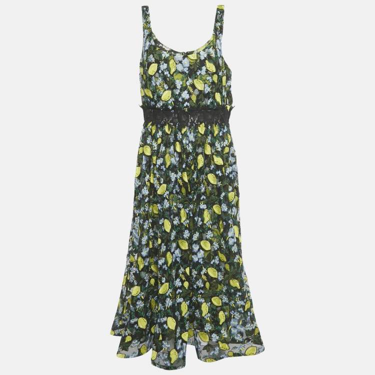 Pre Owned Diane Von Furstenberg Black Embroidered Mesh Midi Dress XL