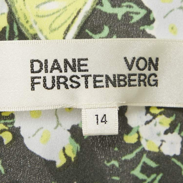 Pre Owned Diane Von Furstenberg Black Embroidered Mesh Midi Dress XL