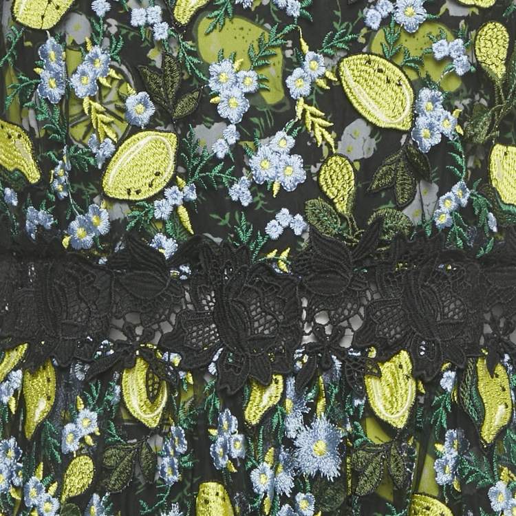 Pre Owned Diane Von Furstenberg Black Embroidered Mesh Midi Dress XL