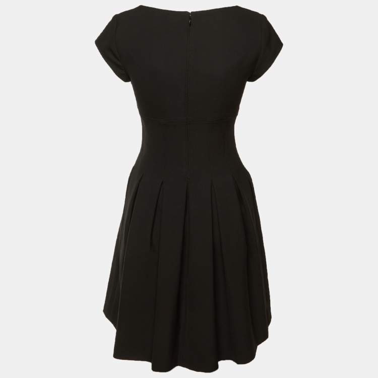 Pre Owned Diane Von Furstenberg Black Crepe Pleated Mini Dress S