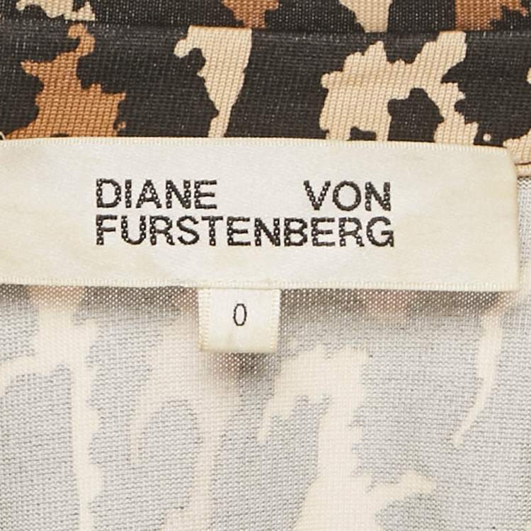 Pre Owned Diane Von Furstenberg Brown Leopard Print Jersey Wrap Dress XS