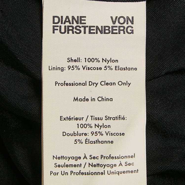 Pre Owned Diane Von Furstenberg Black Nylon Striped Structured Sash Dress S