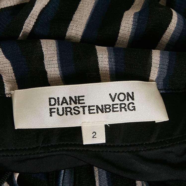 Pre Owned Diane Von Furstenberg Black Nylon Striped Structured Sash Dress S
