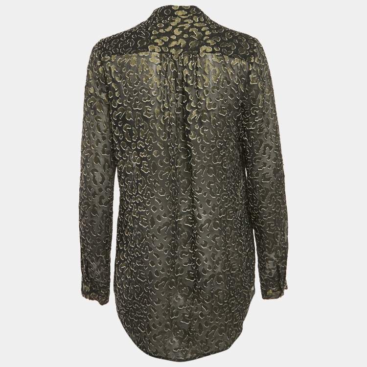 Pre Owned Diane Von Furstenberg Black Jacquard Silk Gilmore Smooth Cat Sher Blouse M