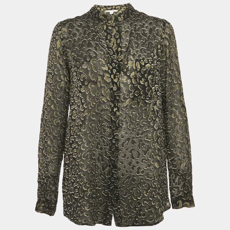 Pre Owned Diane Von Furstenberg Black Jacquard Silk Gilmore Smooth Cat Sher Blouse M