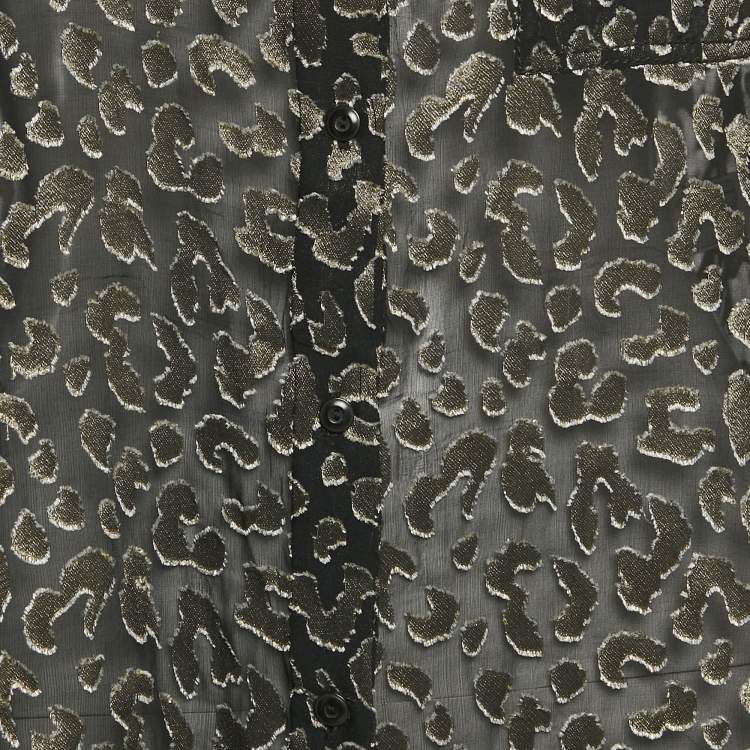 Pre Owned Diane Von Furstenberg Black Jacquard Silk Gilmore Smooth Cat Sher Blouse M