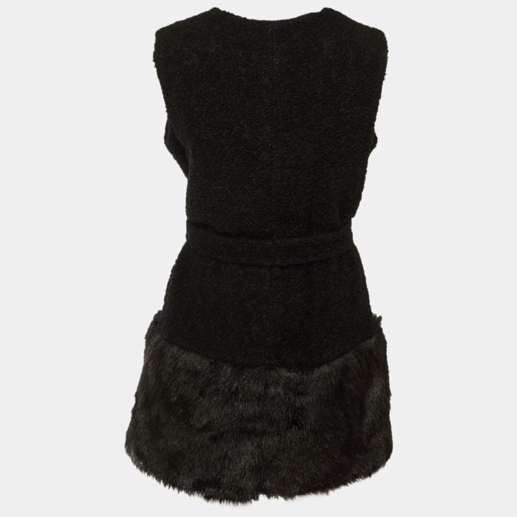 مملوكة مسبقًا Diane Von Furstenberg Black Shearling Faux Fur Vest Coat M