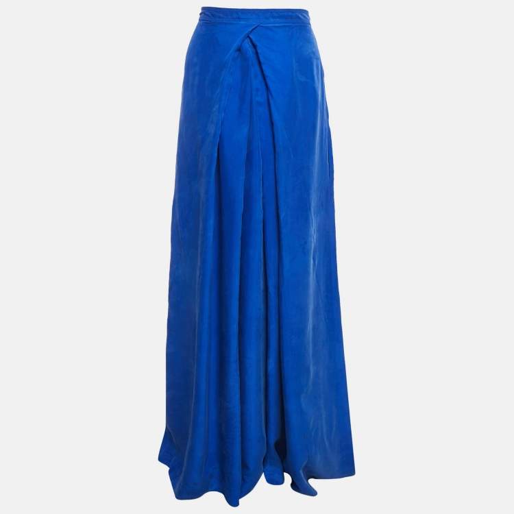 Pre Owned Diane Von Furstenberg Blue Suede Silk Flared Maxi Skirt S