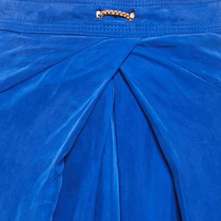 Pre Owned Diane Von Furstenberg Blue Suede Silk Flared Maxi Skirt S