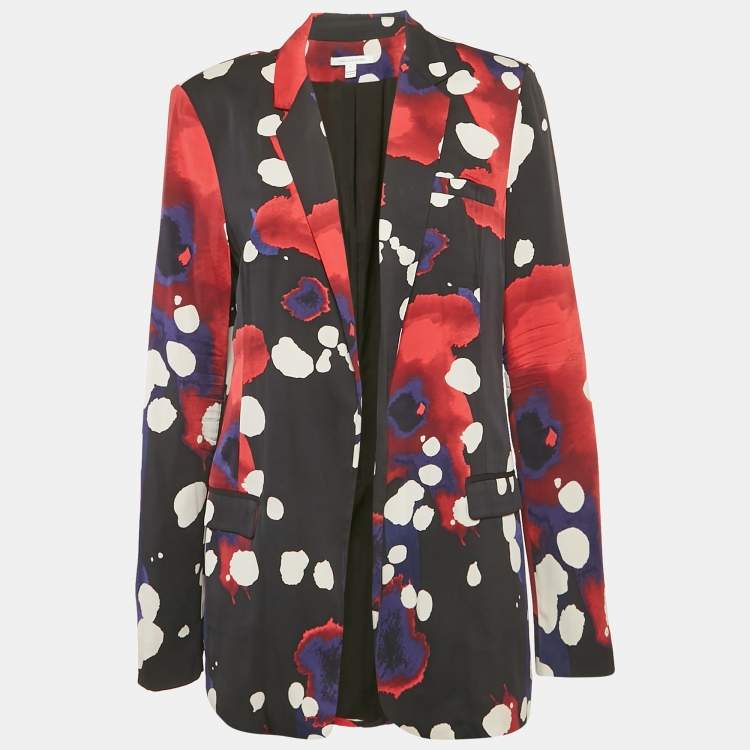 Pre Owned Diane Von Furstenberg Multicolor Printed Silk Open front Blazer XL