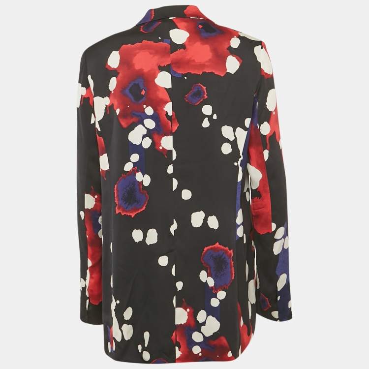 Pre Owned Diane Von Furstenberg Multicolor Printed Silk Open front Blazer XL