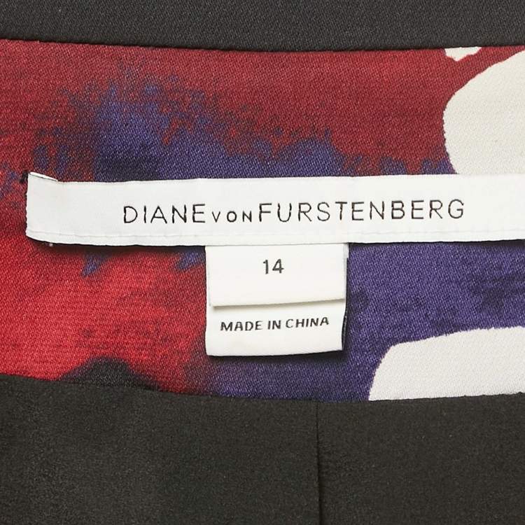 Pre Owned Diane Von Furstenberg Multicolor Printed Silk Open front Blazer XL