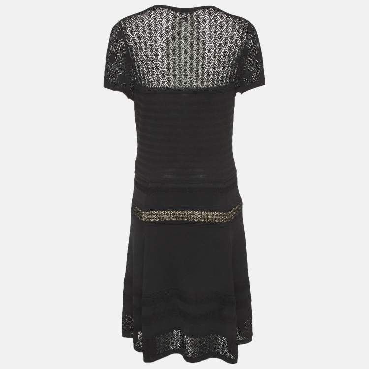 Pre Owned Diane Von Furstenberg Black Stretch Knit Midi Dress M/L