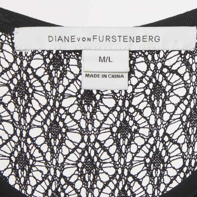 Pre Owned Diane Von Furstenberg Black Stretch Knit Midi Dress M/L