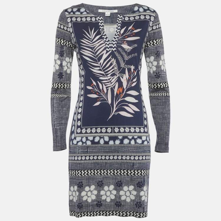 Pre Owned Diane Von Furstenberg Navy Blue Silk Jersey Reina Long Dress M