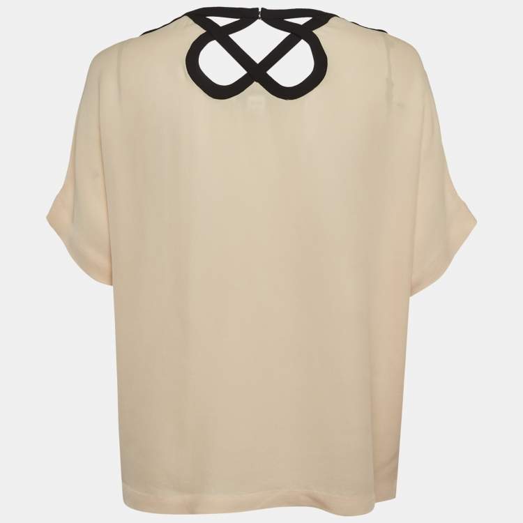 Pre Owned Diane Von Furstenberg Beige Silk Cut-Out Top M
