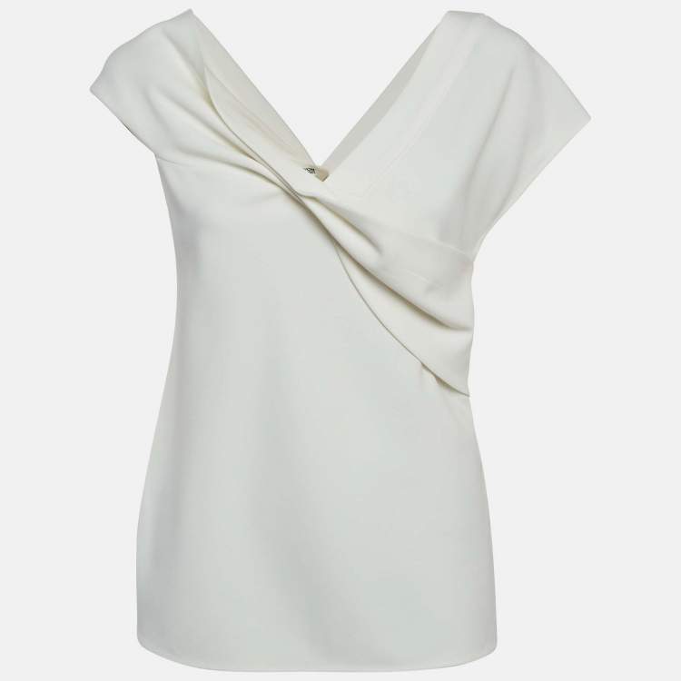 Pre Owned Diane Von Furstenberg White Crepe Draped Top M