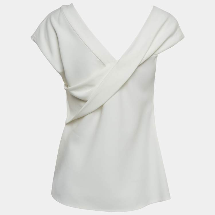 Pre Owned Diane Von Furstenberg White Crepe Draped Top M