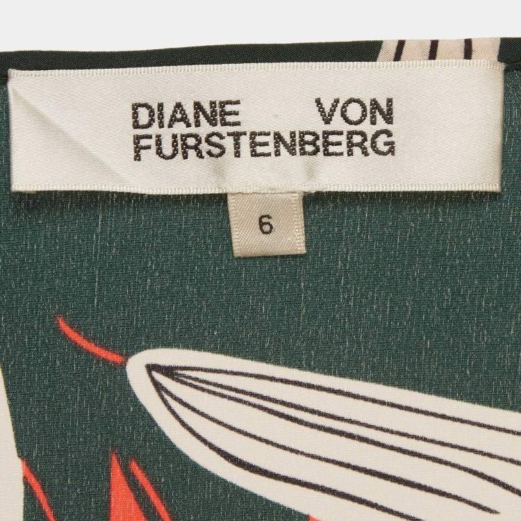 مملوكة مسبقًا Diane Von Furstenberg Green Printed Silk Blouse M