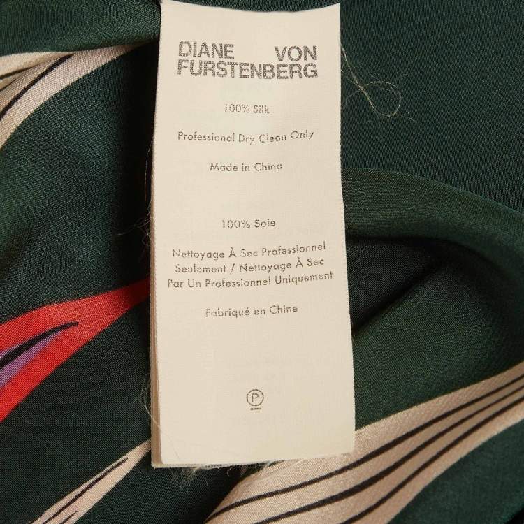 مملوكة مسبقًا Diane Von Furstenberg Green Printed Silk Blouse M