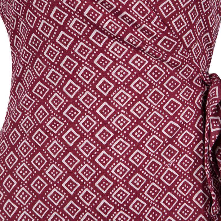 Pre Owned Diane Von Furstenberg Burgundy and White Printed Jilda Two Wrap Dress S