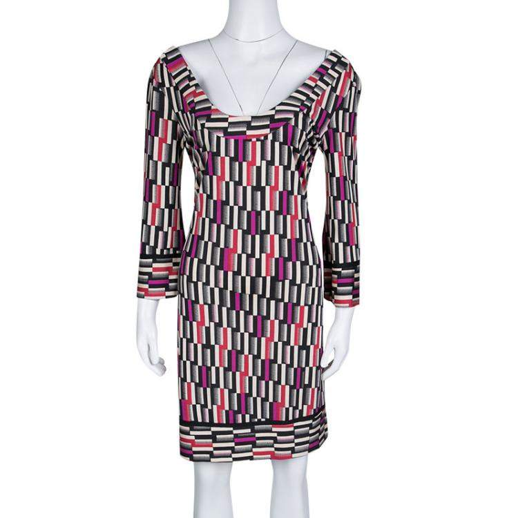 Pre Owned Diane Von Furstenberg Multicolor Printed Silk Jersey Aggie Shift Dress M