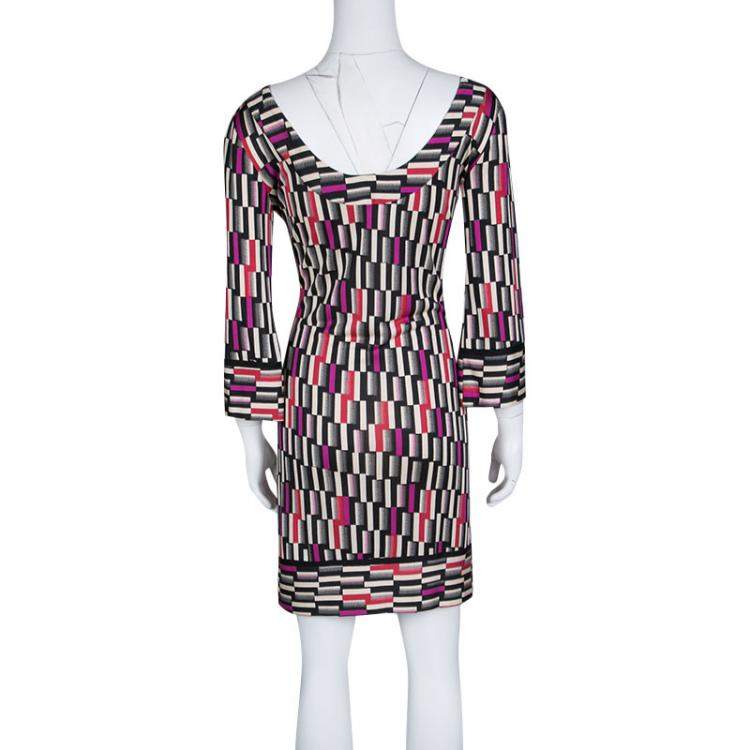 Pre Owned Diane Von Furstenberg Multicolor Printed Silk Jersey Aggie Shift Dress M