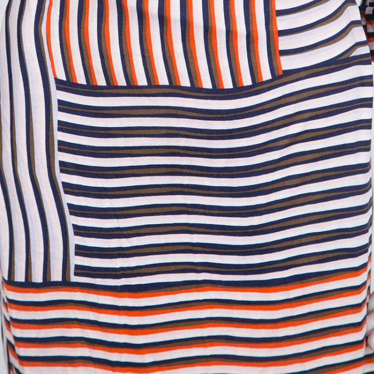 Pre Owned Diane Von Furstenberg Irreguar Striped Silk Jersey New Julian Two Wrap Dress M