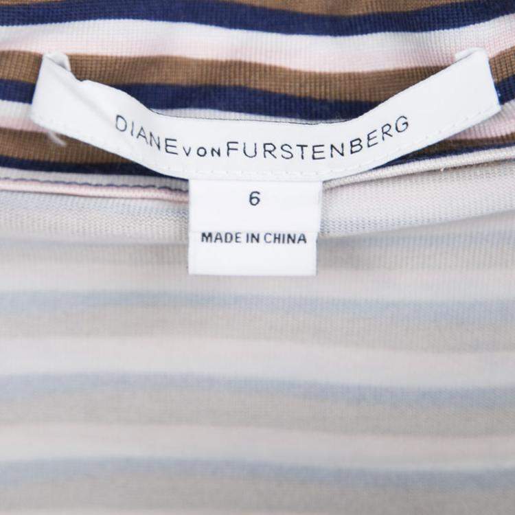 Pre Owned Diane Von Furstenberg Irreguar Striped Silk Jersey New Julian Two Wrap Dress M