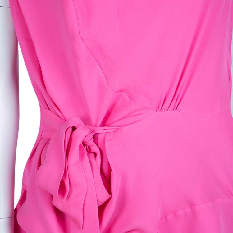 Pre Owned Diane Von Furstenberg Pink Silk Tie Detail Grandie Blouse L