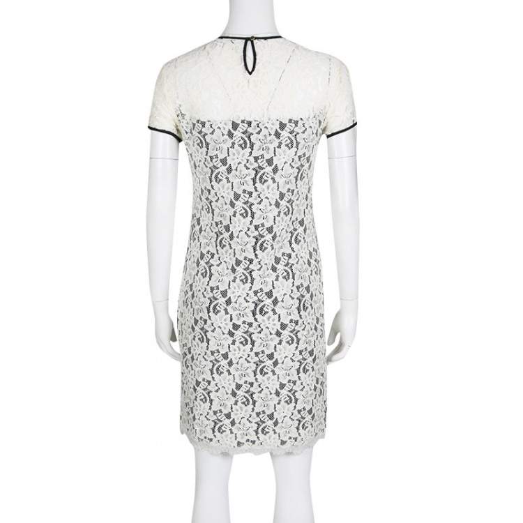 مملوكة مسبقًا Diane Von Furstenberg Monochrome Floral Lace Barbie Dress S