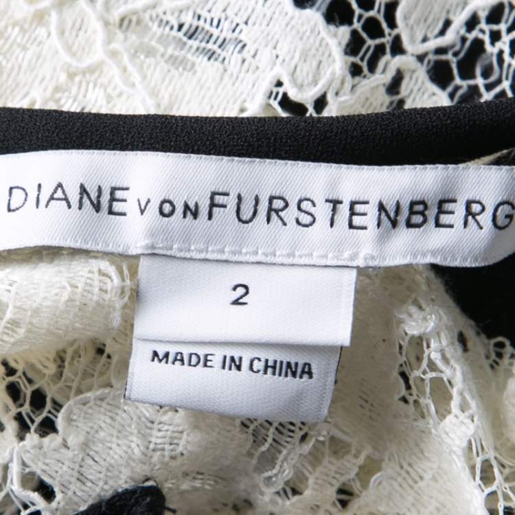 مملوكة مسبقًا Diane Von Furstenberg Monochrome Floral Lace Barbie Dress S