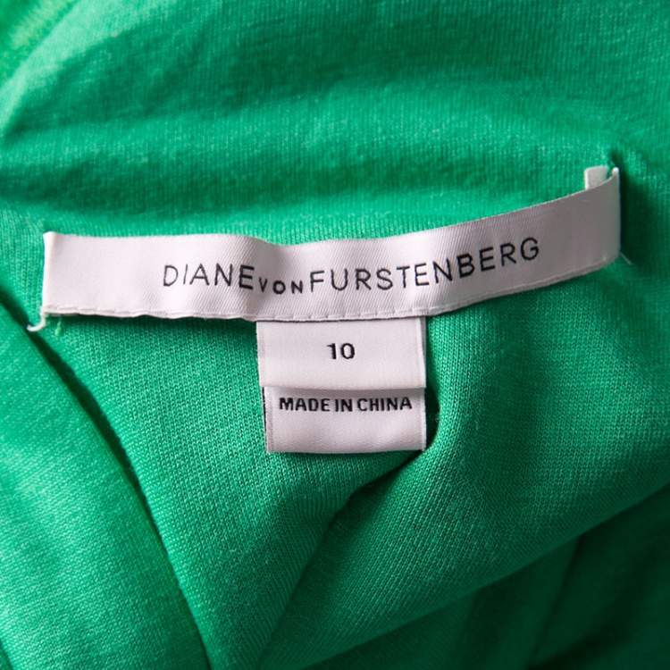 Pre Owned Diane Von Furstenberg Green Zarita Long Sleeve Lace Dress L
