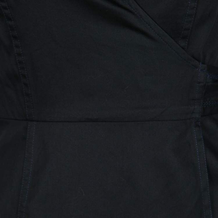 Pre Owned Diane Von Furstenberg Black Cotton Contrast Stitch Detail Wrap Shirt XS