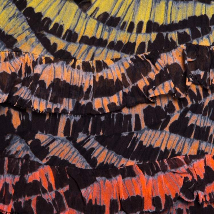 Pre Owned Diane Von Furstenberg Multicolor Printed Silk Ruffled Tiered Pitonesa Top M