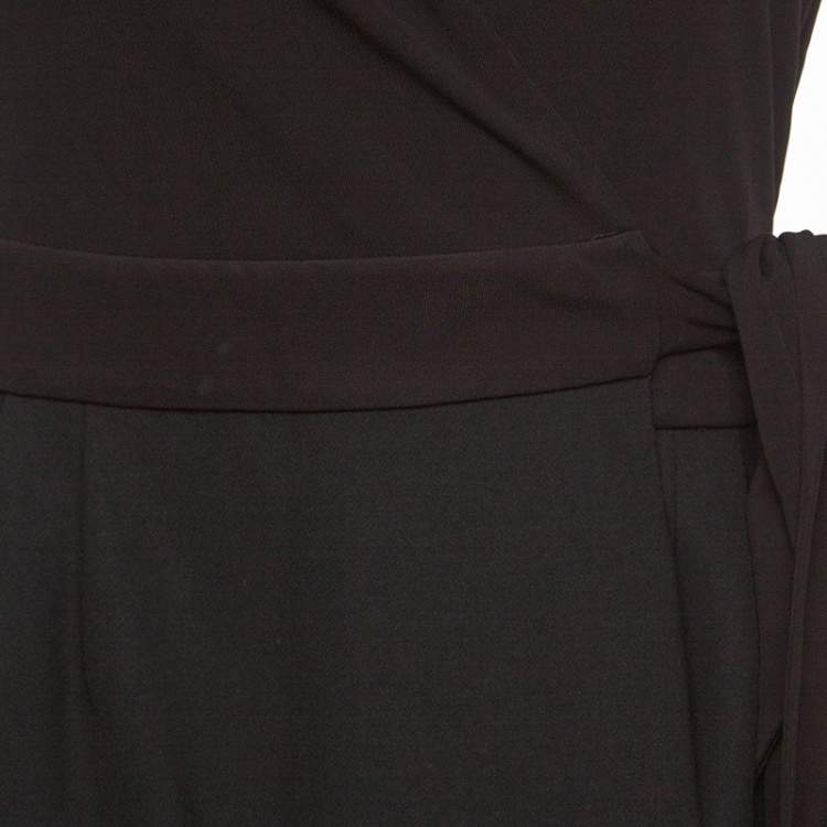 Pre Owned Diane Von Furstenberg Black Floral Lace Sleeve Detail Elizabeth Wrap Dress XS