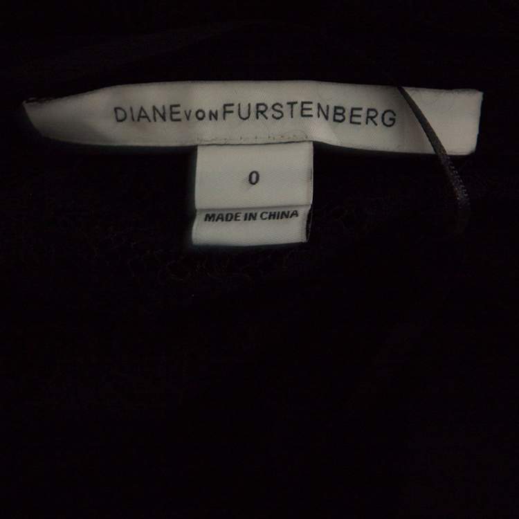 Pre Owned Diane Von Furstenberg Black Floral Lace Sleeve Detail Elizabeth Wrap Dress XS