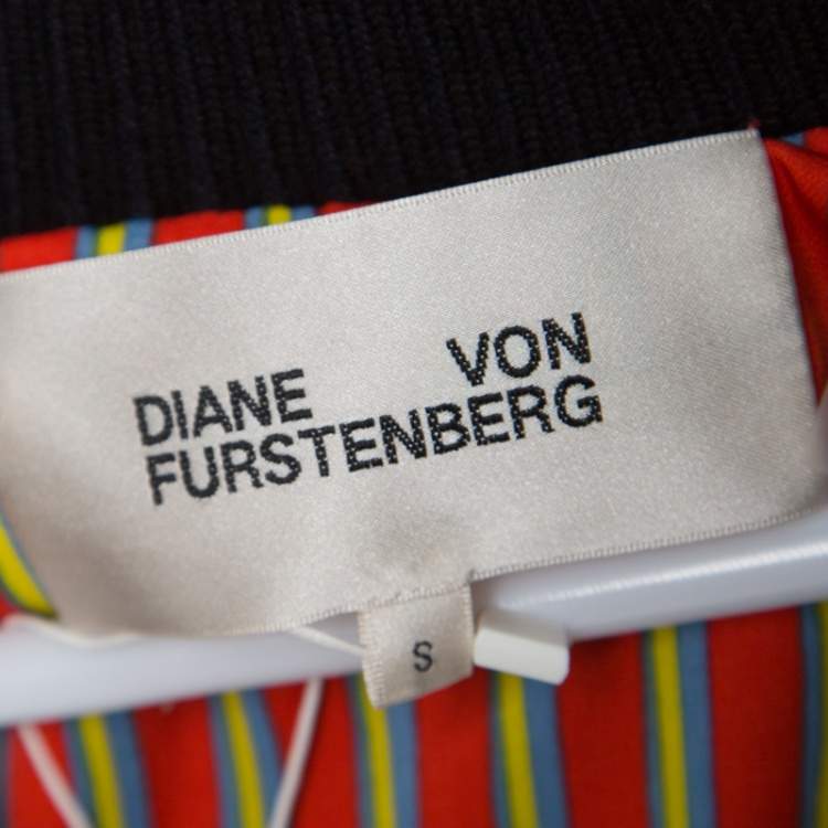 Pre Owned Diane Von Furstenberg Navy Blue Satin Alexander Bomber Jacket S