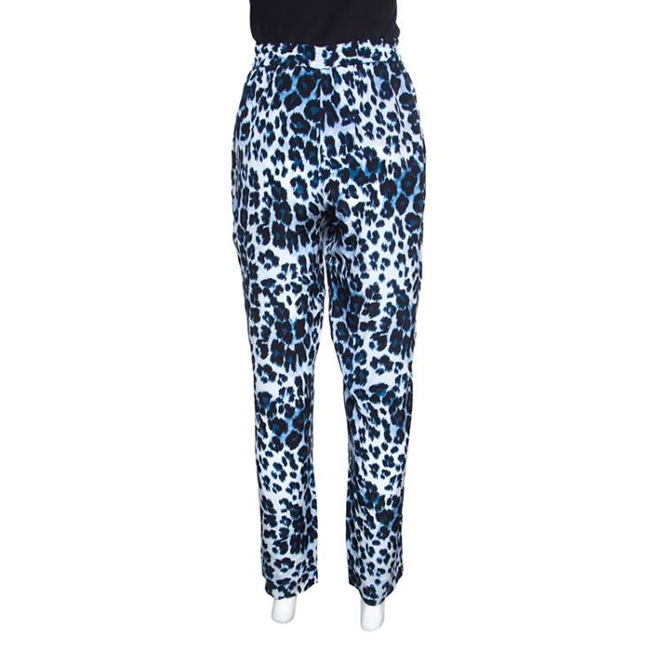 Pre Owned Diane Von Furstenberg Animal Pattern Benett Two Print Silk Pants L