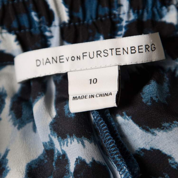 Pre Owned Diane Von Furstenberg Animal Pattern Benett Two Print Silk Pants L