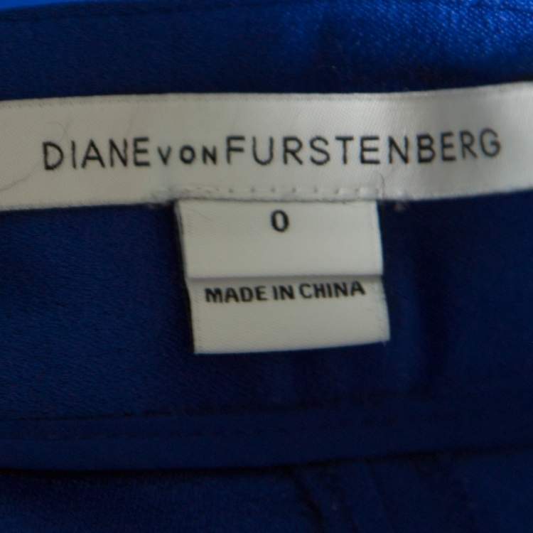 Pre Owned Diane Von Furstenberg Cobalt Blue Textured Crepe Genesis Long Pants XS
