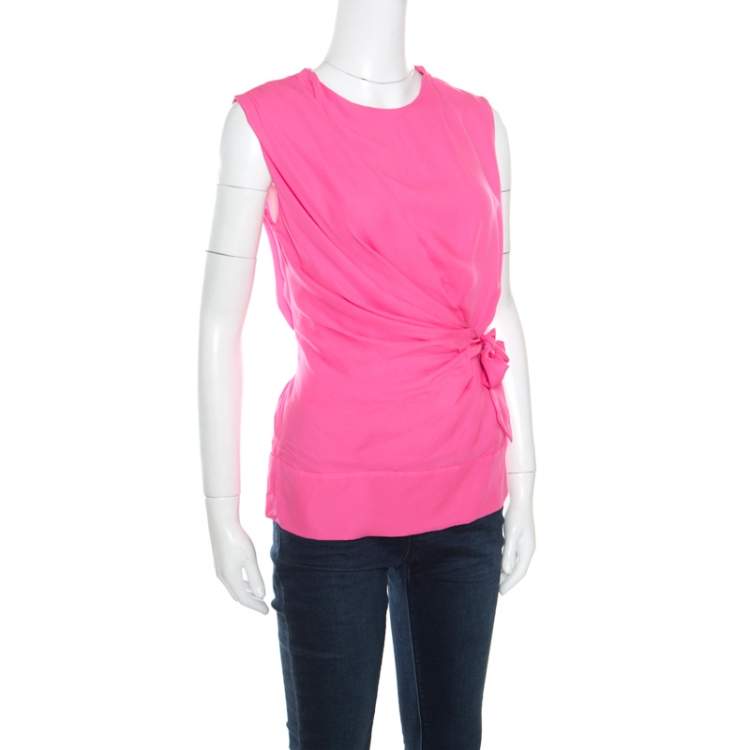 Pre Owned Diane Von Furstenberg Pink Silk Draped Front Tie Detail Sleeveless Grandie Top S
