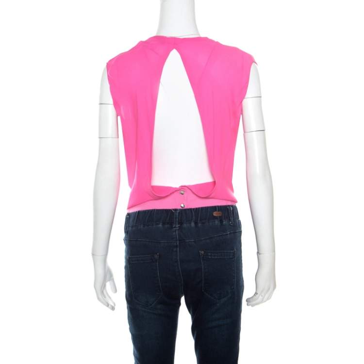 Pre Owned Diane von Furstenberg Candy Pink Peated Plunge Neck Akahana Top XS