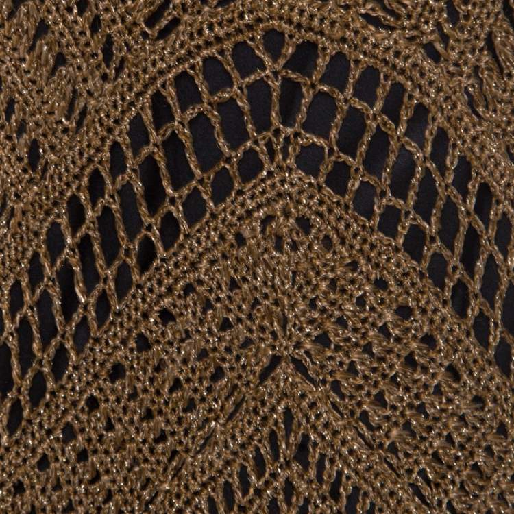 مملوكة مسبقًا Diane Von Furstenberg Dull Gold Perforated Crochet Knit Kalakaua Dress L
