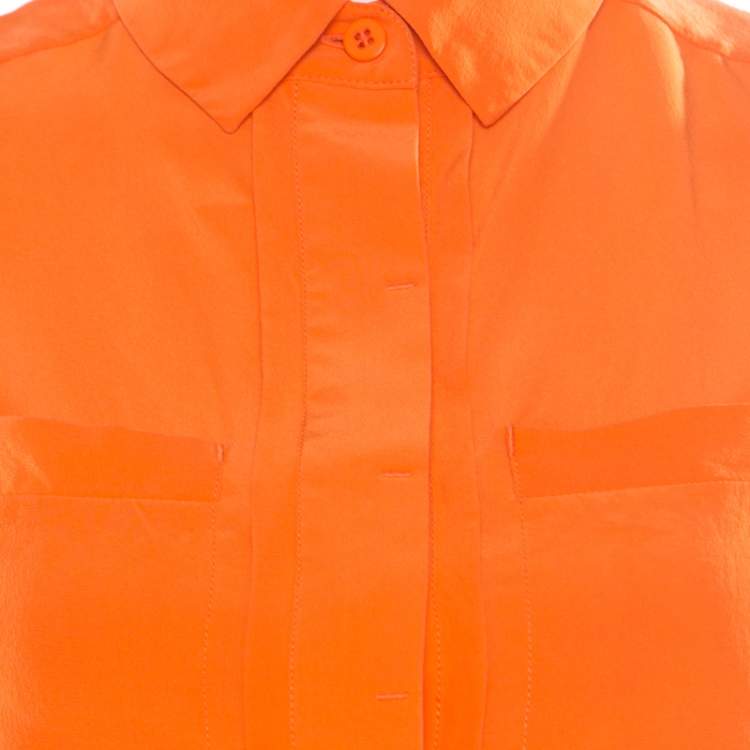 Pre Owned Diane Von Furstenberg Orange Silk Sleeveless High Low Lensley Shirt XS