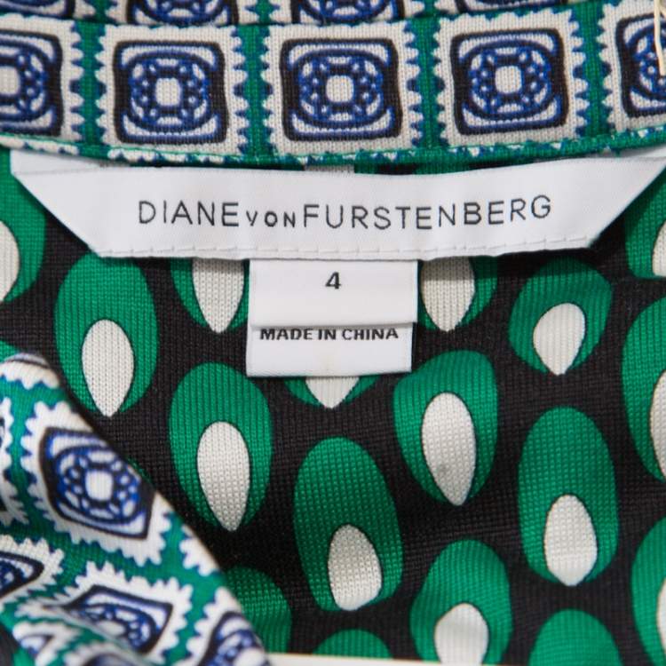 Pre Owned Diane Von Furstenberg Multicolor Printed Silk Jersey Denny Shirt Dress S
