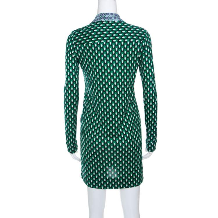 Pre Owned Diane Von Furstenberg Multicolor Printed Silk Jersey Denny Shirt Dress S
